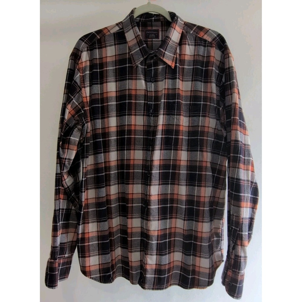Untuckit Men's Multicolored Plaid Flannel Long Sleeves Shirt 100% Cotton Size XL